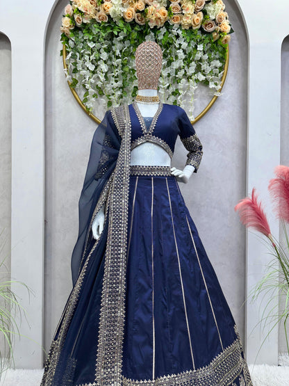 Mesmerizing Thread Sequence Work Navy Blue Lehenga Choli