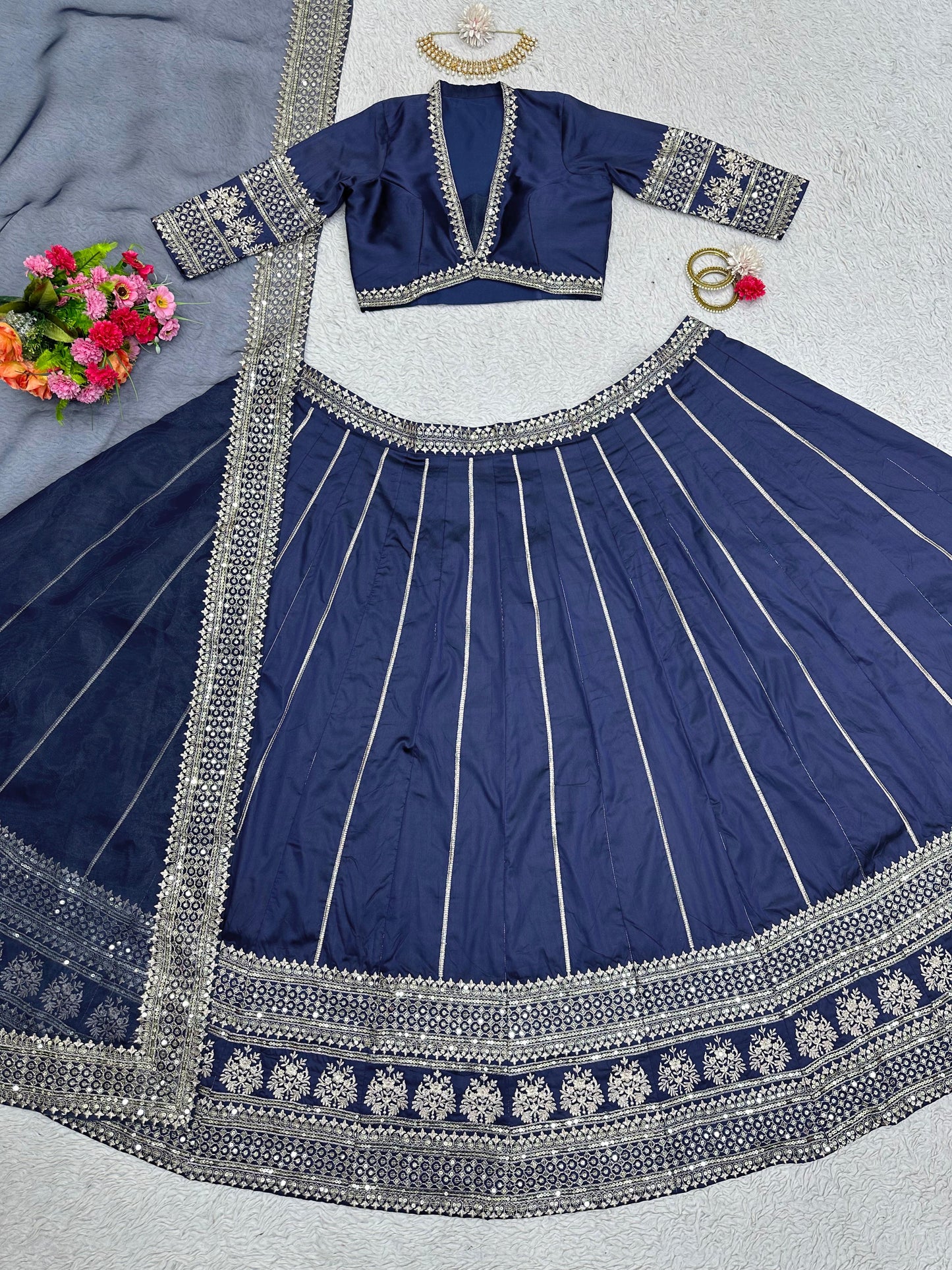 Mesmerizing Thread Sequence Work Navy Blue Lehenga Choli