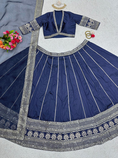 Mesmerizing Thread Sequence Work Navy Blue Lehenga Choli