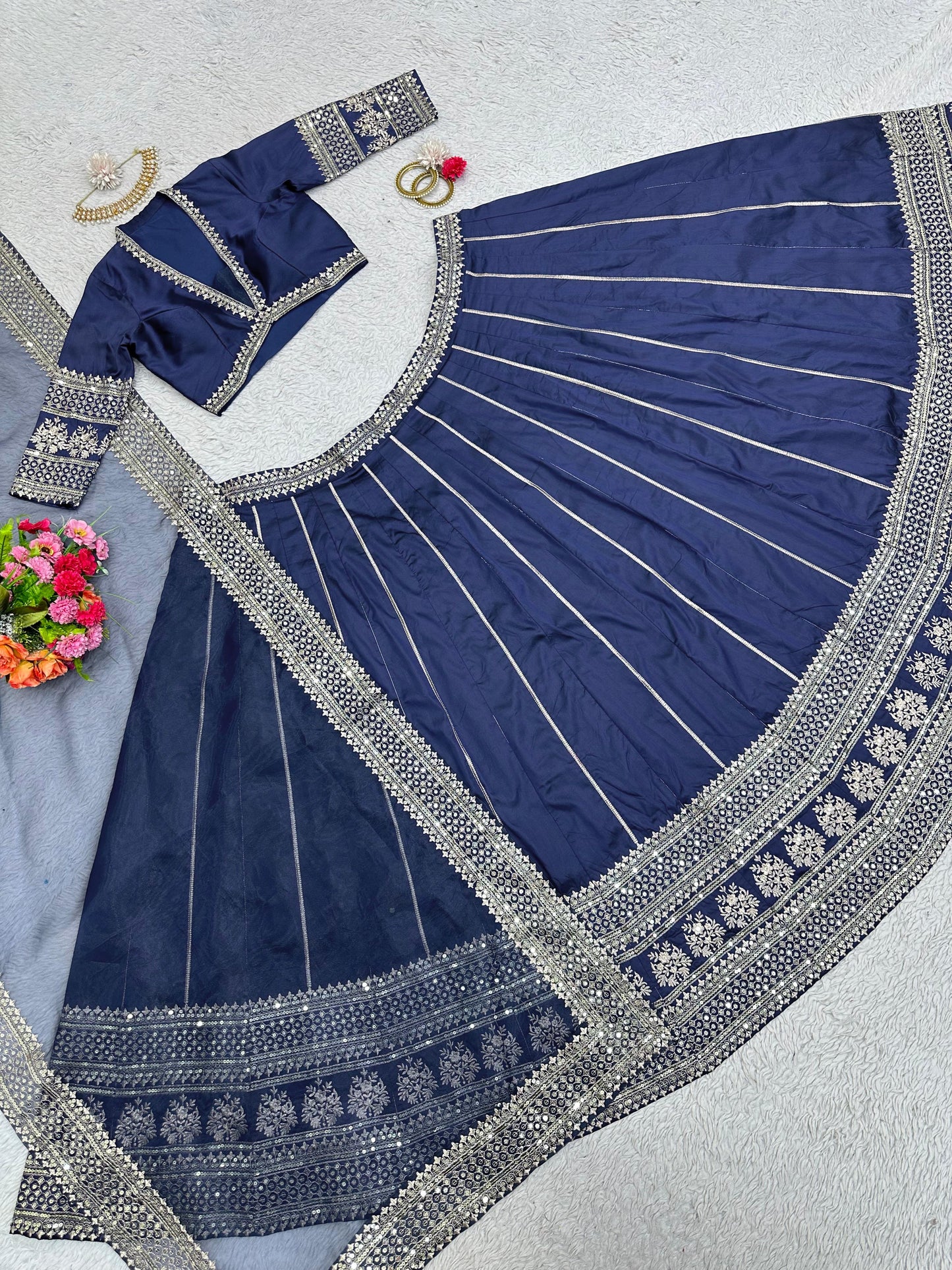 Mesmerizing Thread Sequence Work Navy Blue Lehenga Choli