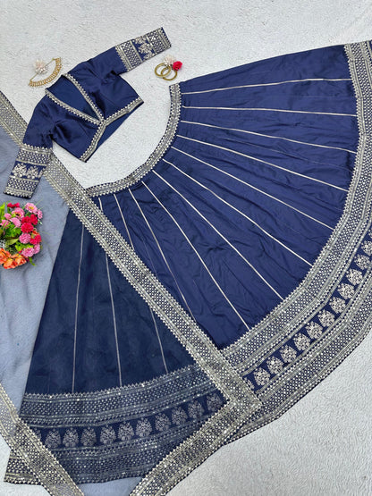 Mesmerizing Thread Sequence Work Navy Blue Lehenga Choli