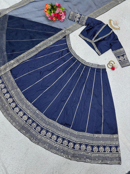 Mesmerizing Thread Sequence Work Navy Blue Lehenga Choli