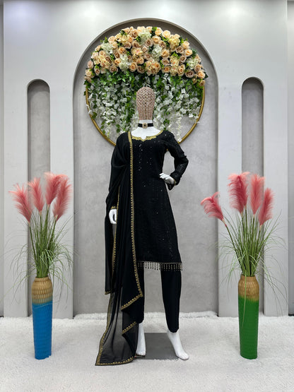 Dazzling Sequence Thread Work Black Color Salwar Suit