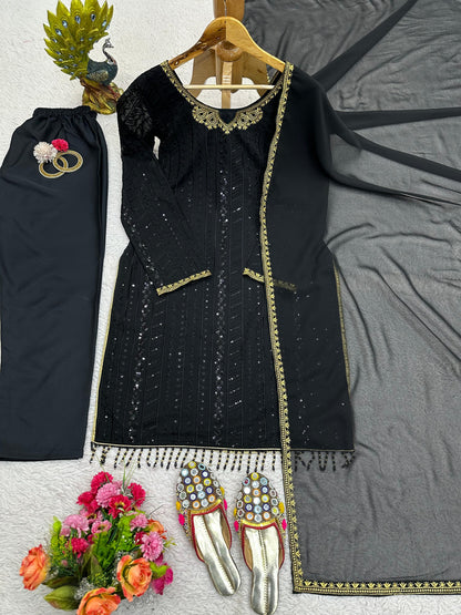 Dazzling Sequence Thread Work Black Color Salwar Suit