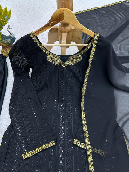 Dazzling Sequence Thread Work Black Color Salwar Suit