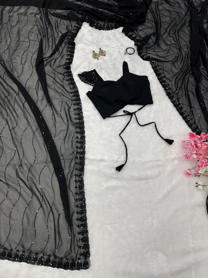 Black Color Sequence Work With Border Saree