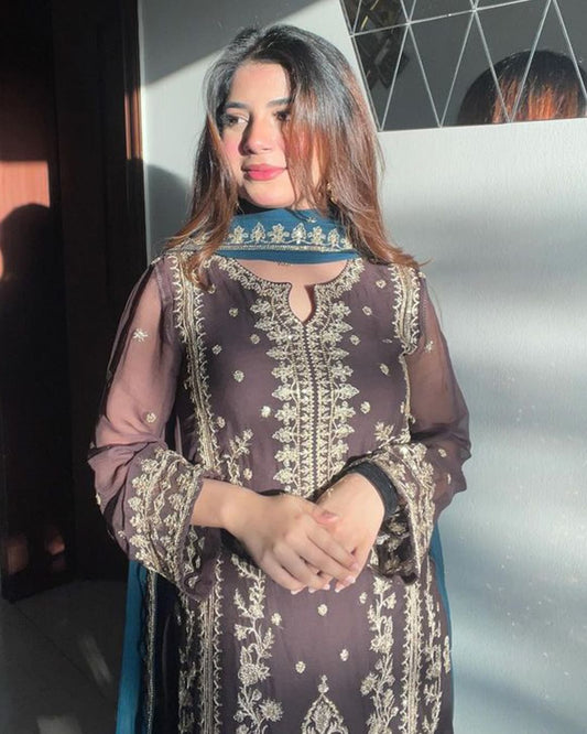 Eyes Catching Wine Color With Work Salwar Suit