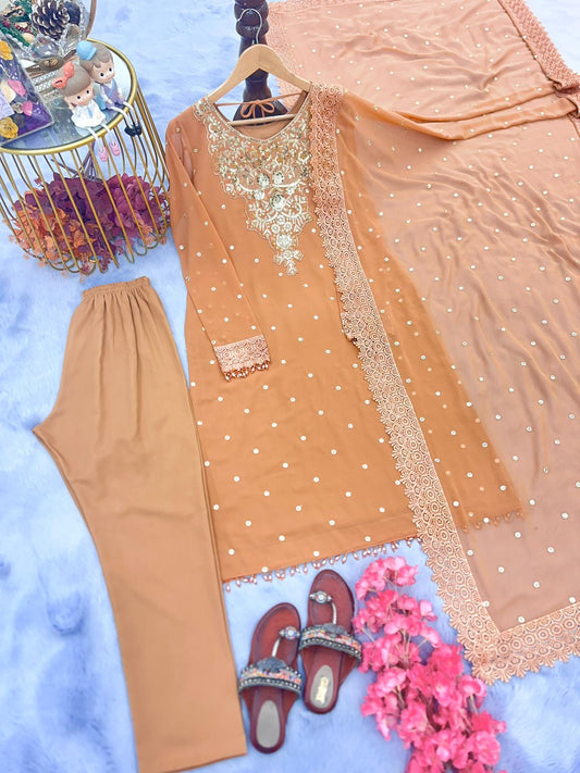 Sequence With Embroidery Work Peach Color Salwar Suit