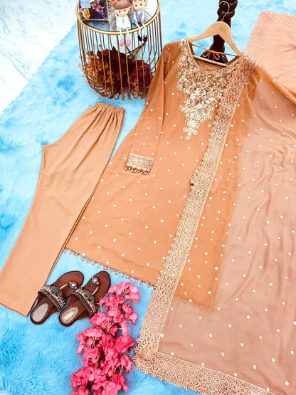 Sequence With Embroidery Work Peach Color Salwar Suit