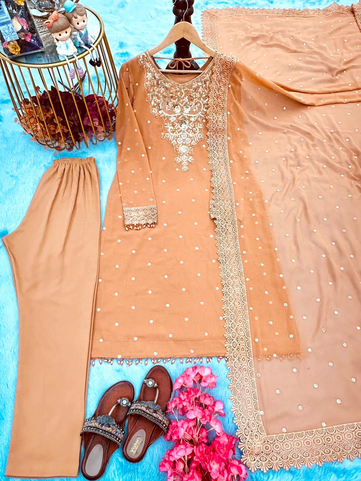 Sequence With Embroidery Work Peach Color Salwar Suit