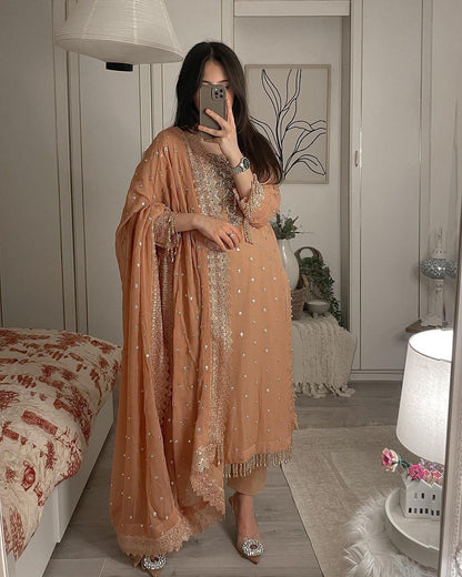 Sequence With Embroidery Work Peach Color Salwar Suit