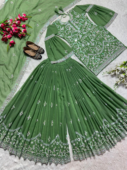 Mirror Hand Work Green Color Sharara Suit