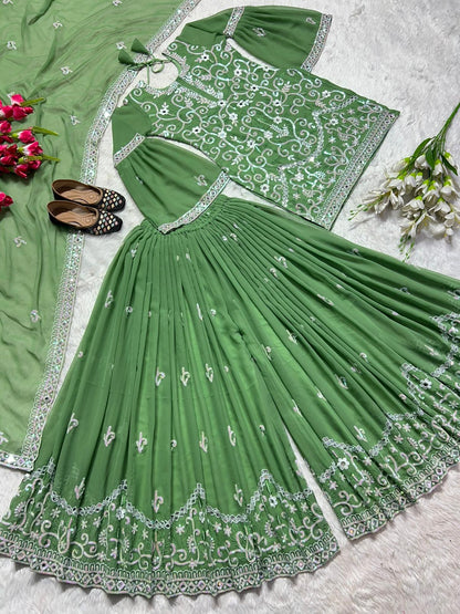 Mirror Hand Work Green Color Sharara Suit