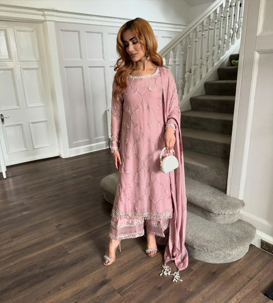 Alluring Sequins Work Peach Color Anarkali Suit