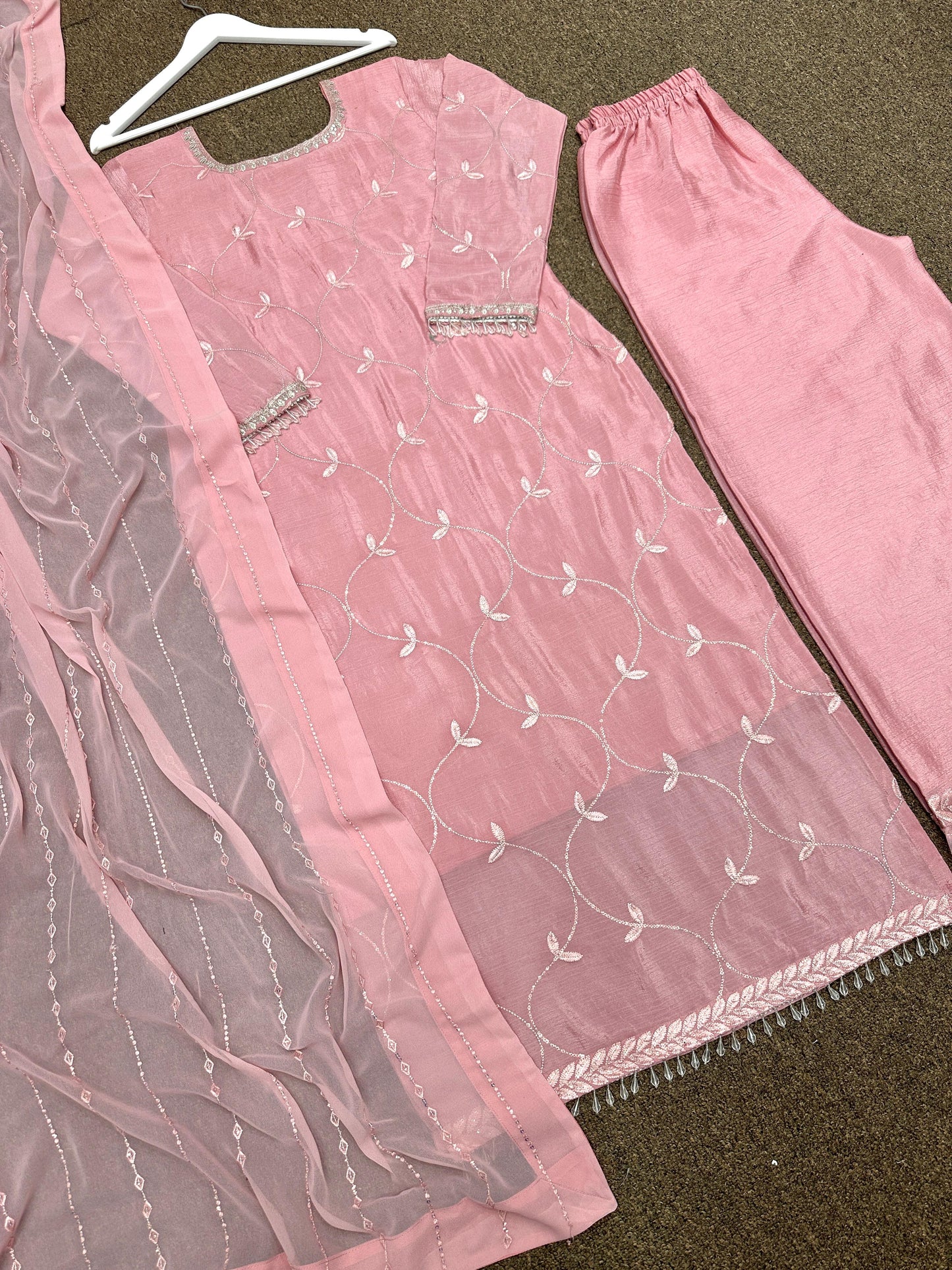 Alluring Sequins Work Peach Color Anarkali Suit