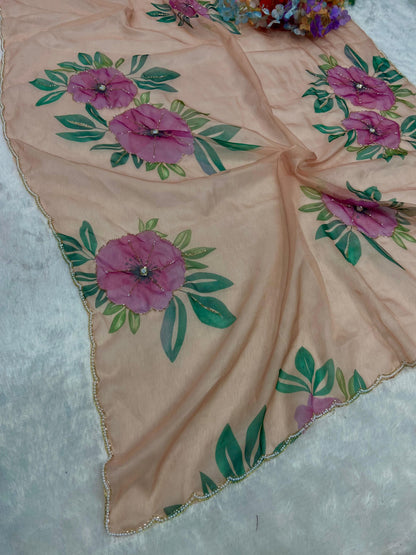 Marvelous Organza Silk Printed Saree