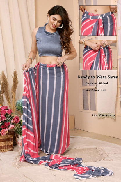 Beautiful Gray And Pink Color Laheriya Design Saree