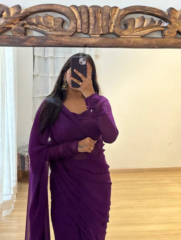 Beautiful Wine Color Ready To Wear Saree