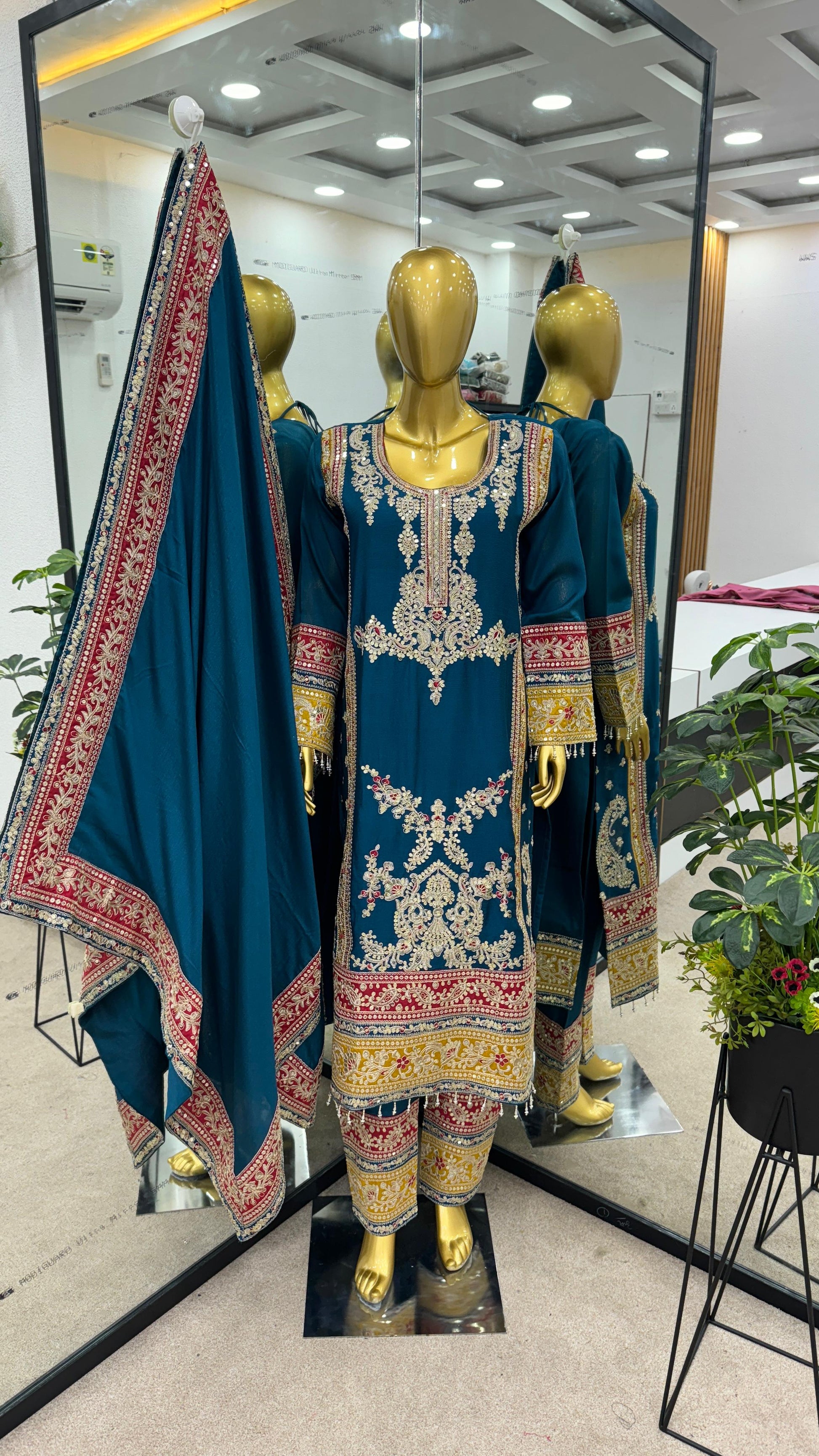 Embellished  Sequence Work Teal Color Anarkali Suit