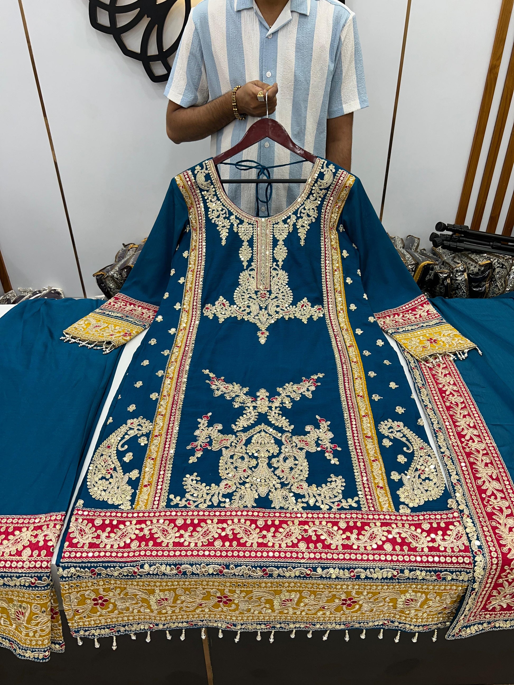 Embellished  Sequence Work Teal Color Anarkali Suit