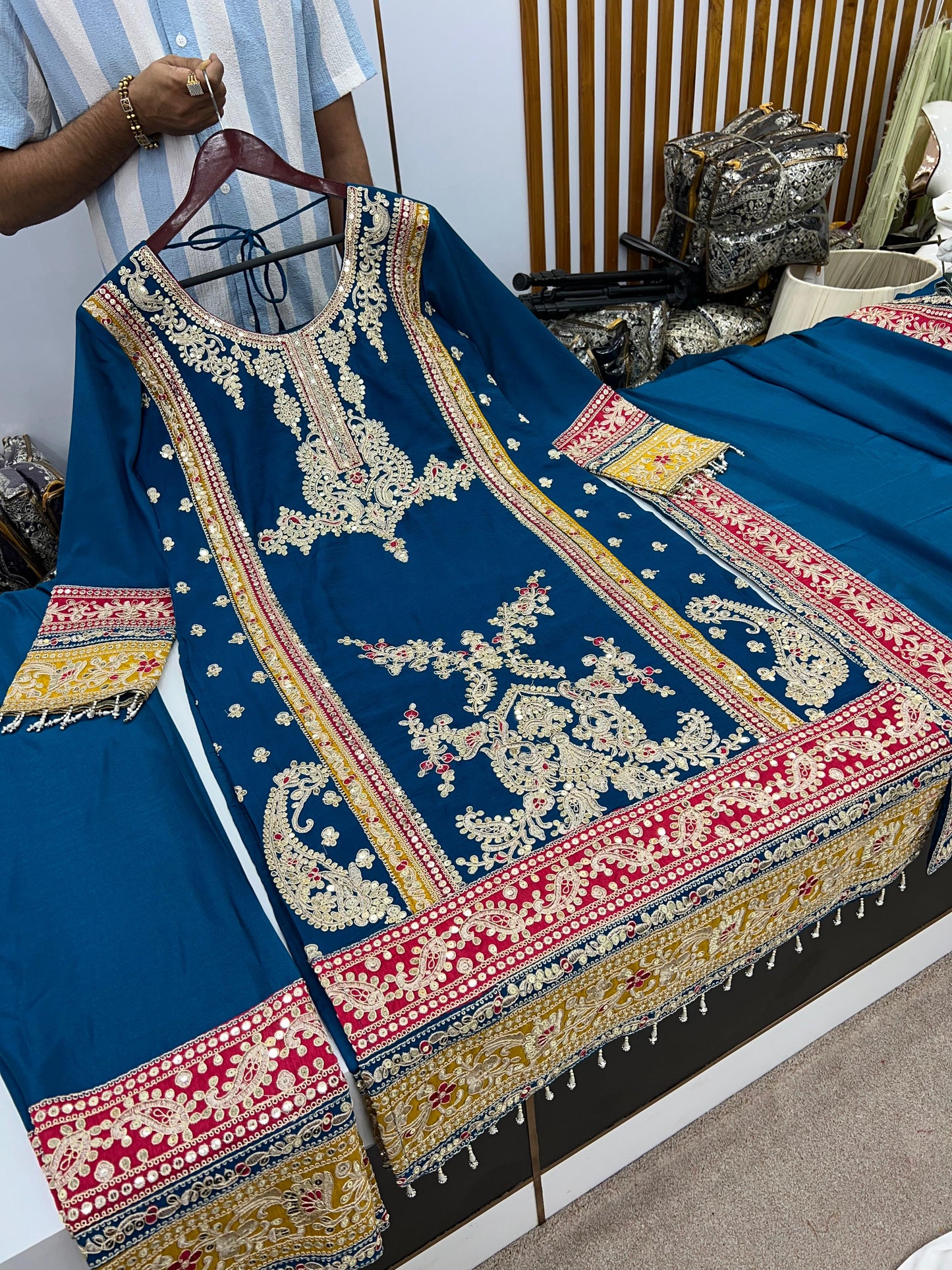 Embellished  Sequence Work Teal Color Anarkali Suit