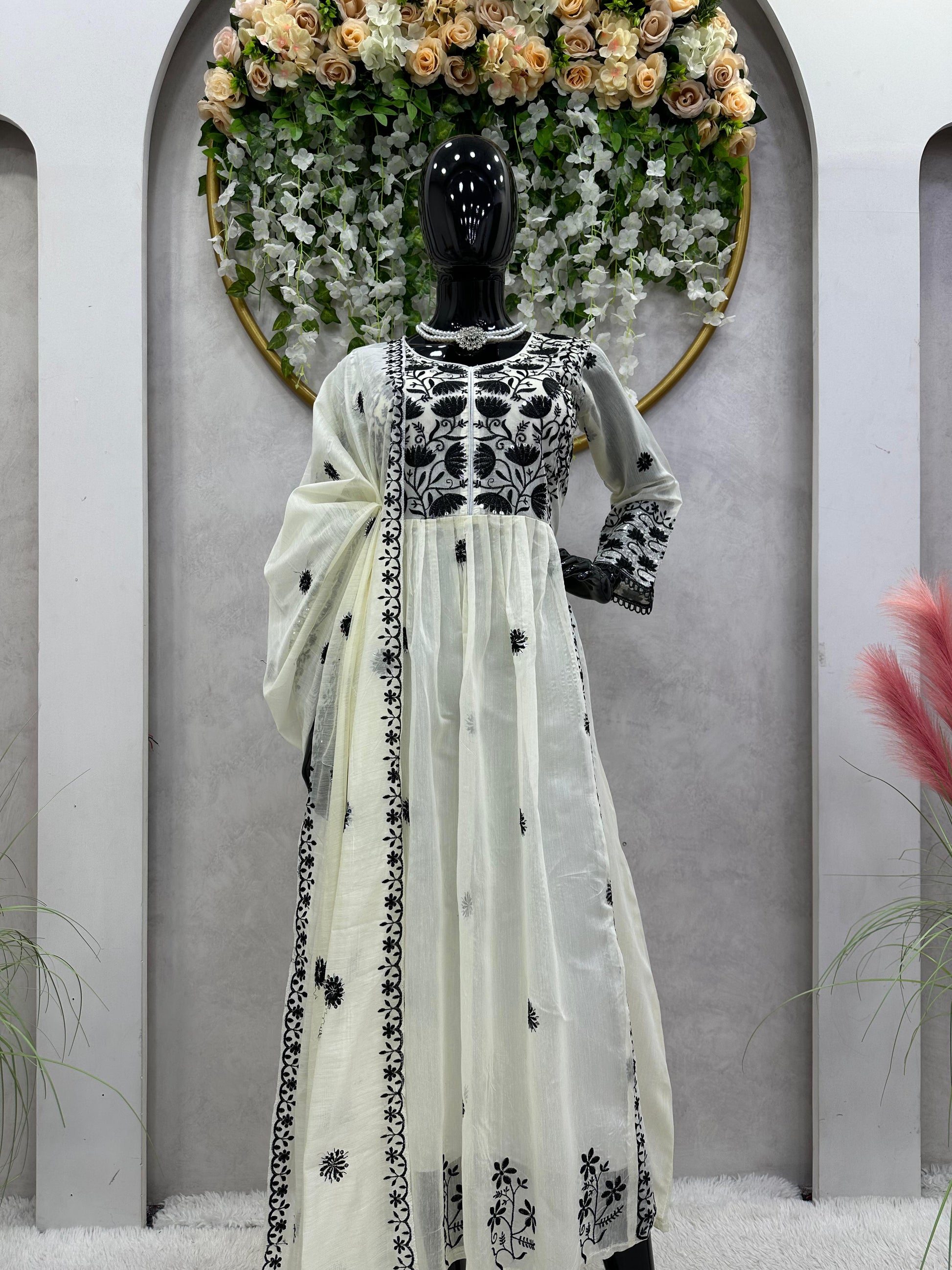 Captivating Thread With Sequences Work White Color Anarkali Suit