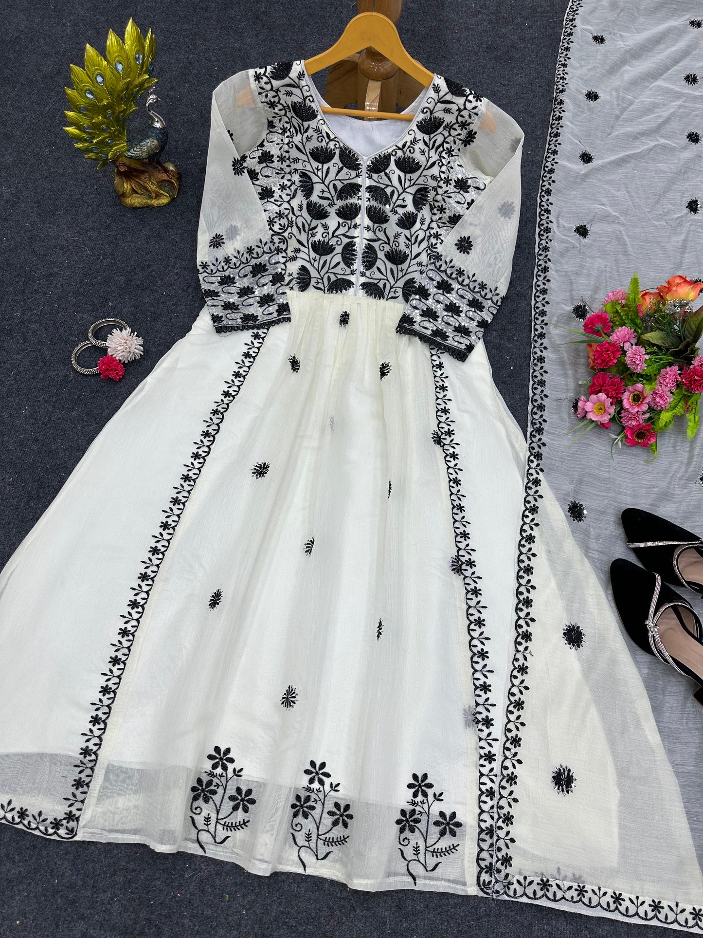 Captivating Thread With Sequences Work White Color Anarkali Suit