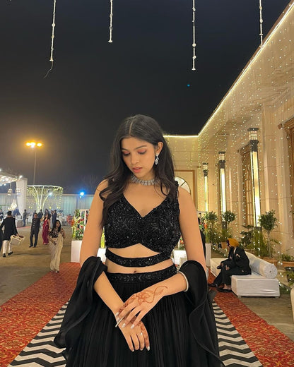 Gorgeous Black Color Lehenga With Sequence Blouse