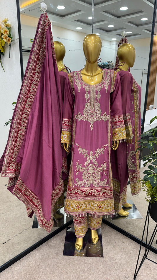 Embellished  Sequence Work Pink Color Anarkali Suit