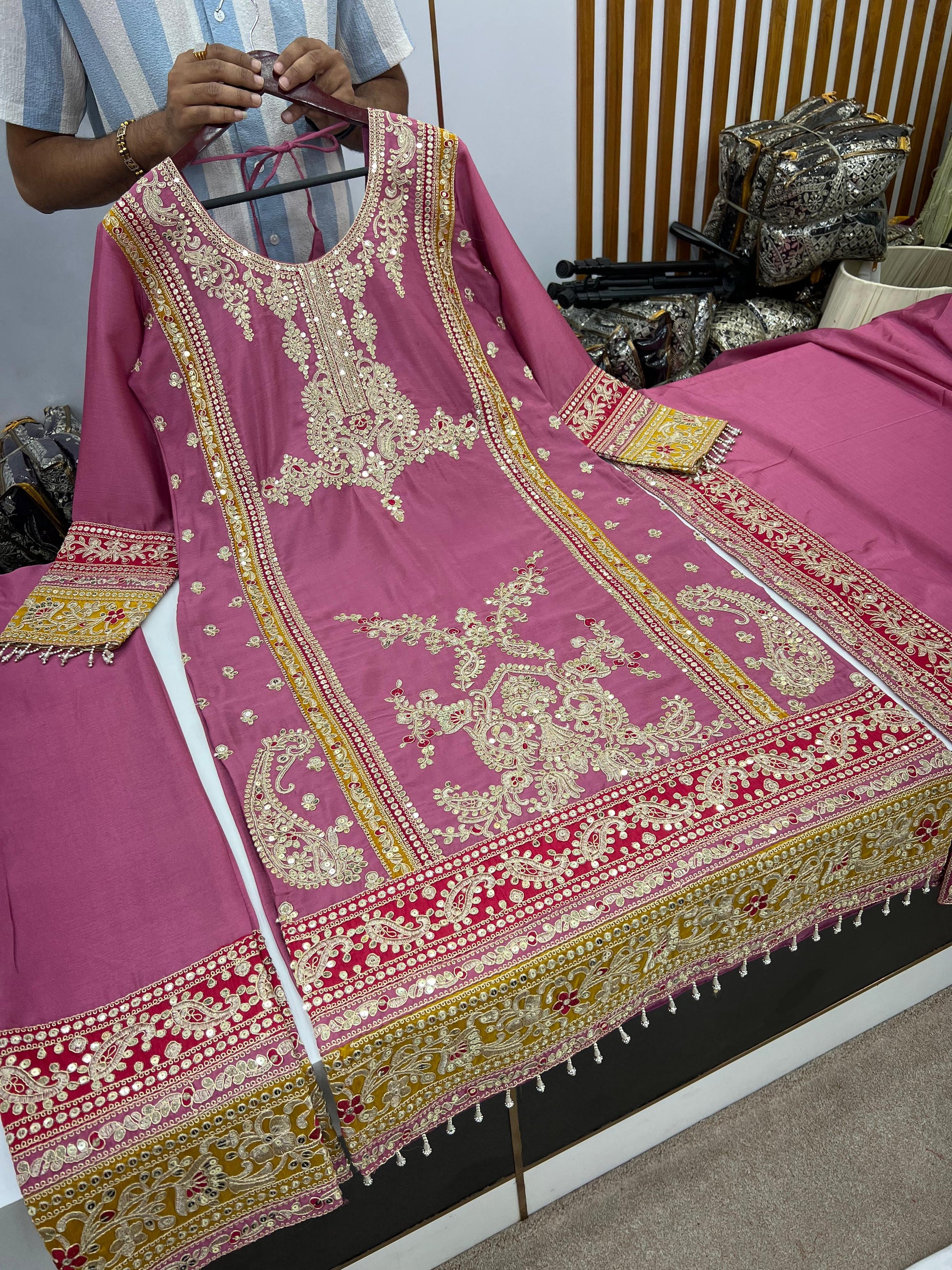 Embellished  Sequence Work Pink Color Anarkali Suit