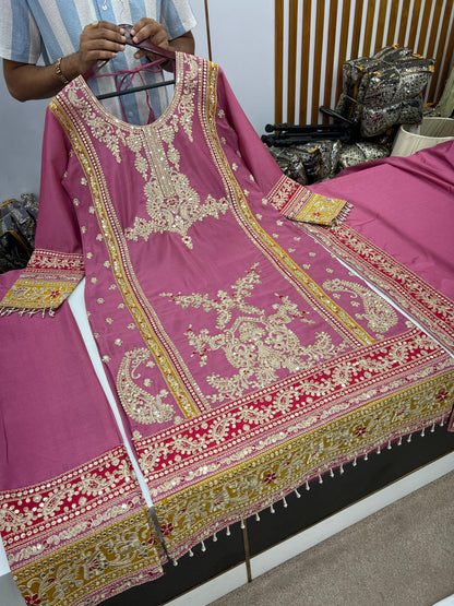 Embellished  Sequence Work Pink Color Anarkali Suit