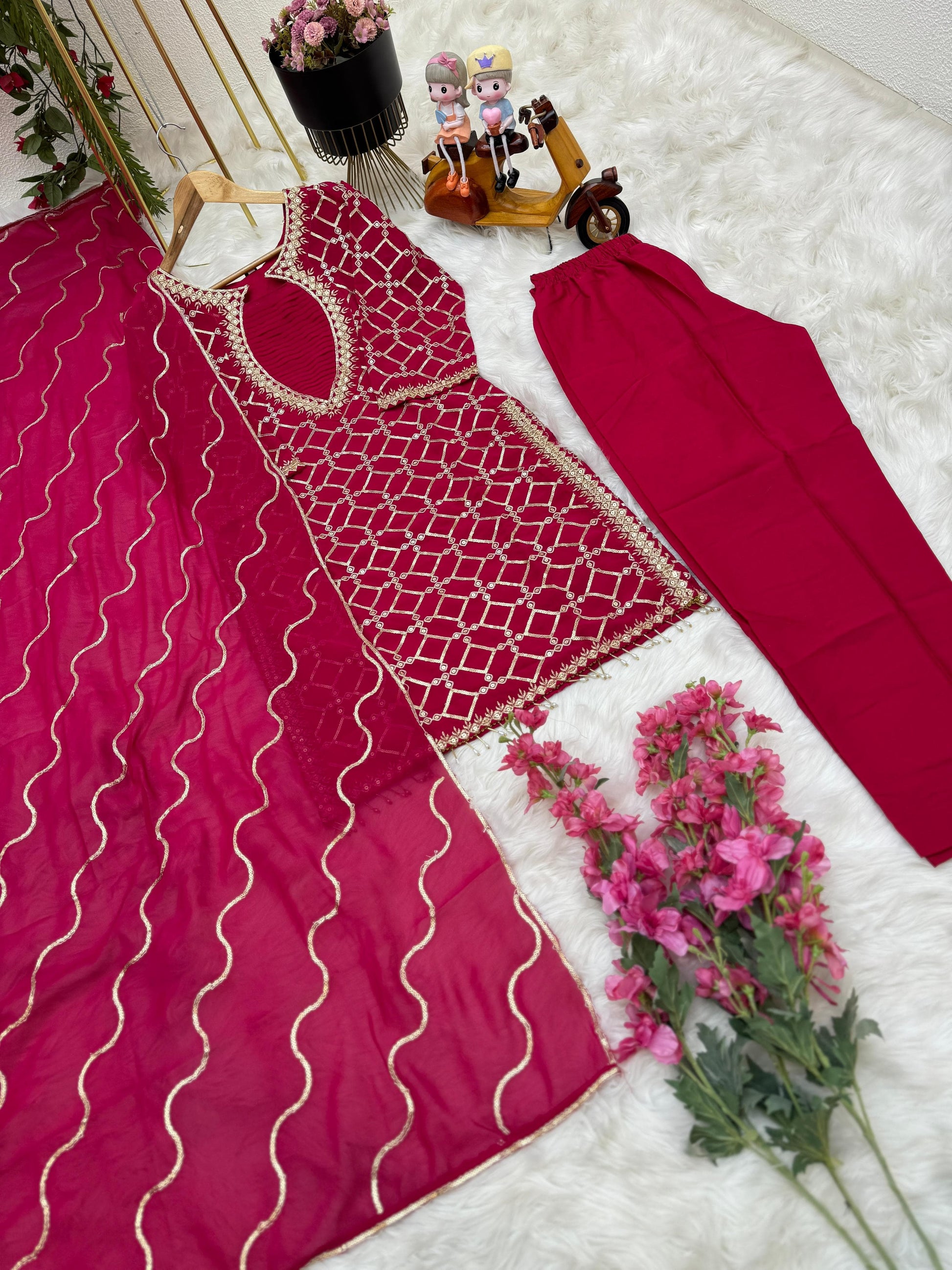 Embellished Sequence Embroidery Pink Color Anarkali Suit