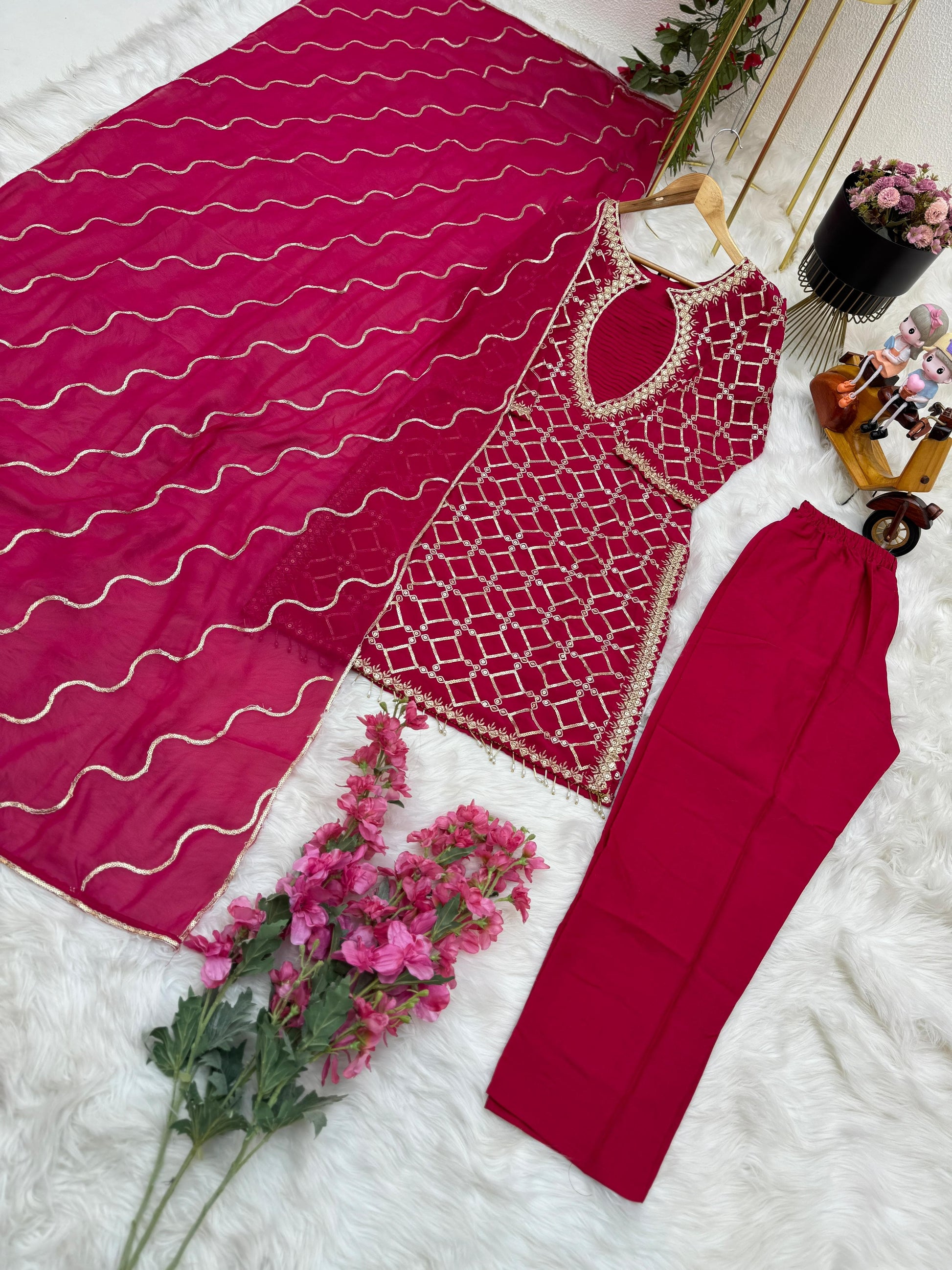 Embellished Sequence Embroidery Pink Color Anarkali Suit
