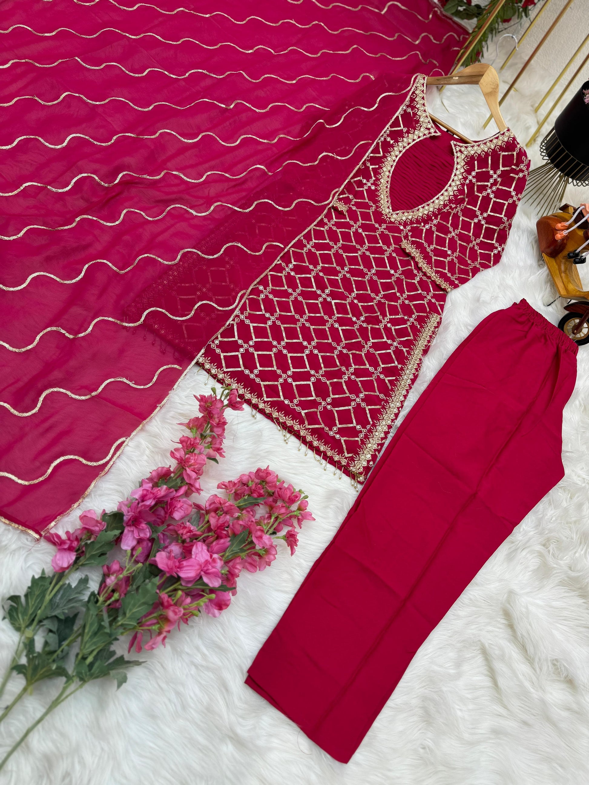 Embellished Sequence Embroidery Pink Color Anarkali Suit