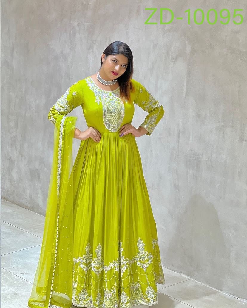 Outstanding  Sequence Embroidery Perrot Color Gown