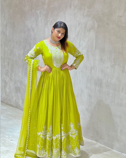 Outstanding  Sequence Embroidery Perrot Color Gown