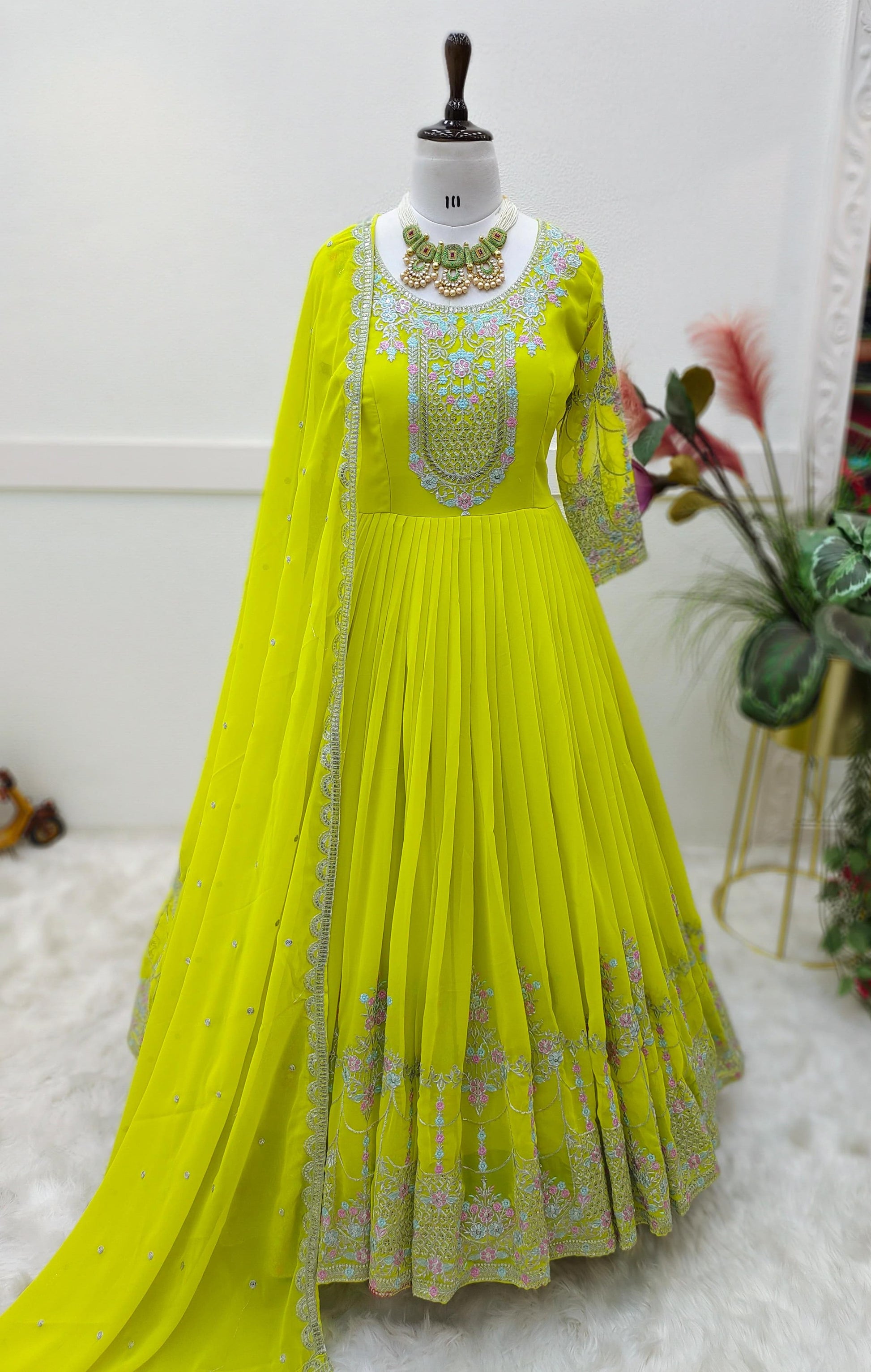 Outstanding  Sequence Embroidery Perrot Color Gown