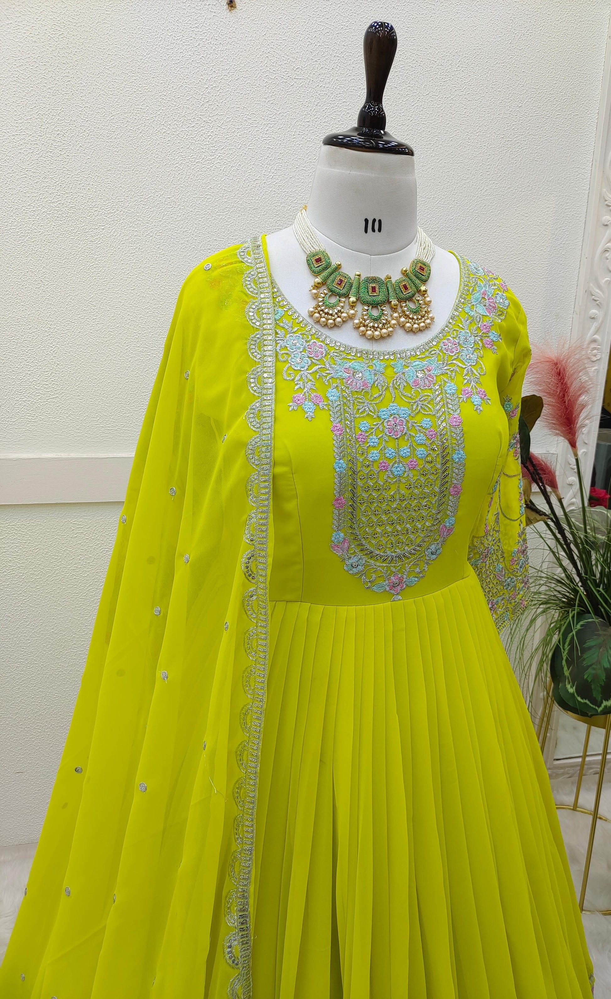 Outstanding  Sequence Embroidery Perrot Color Gown