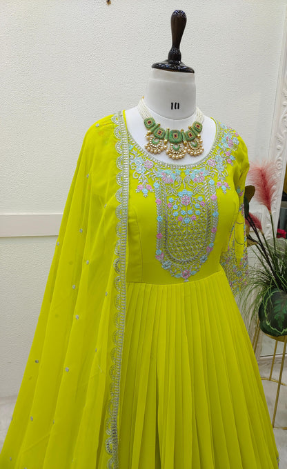 Outstanding  Sequence Embroidery Perrot Color Gown
