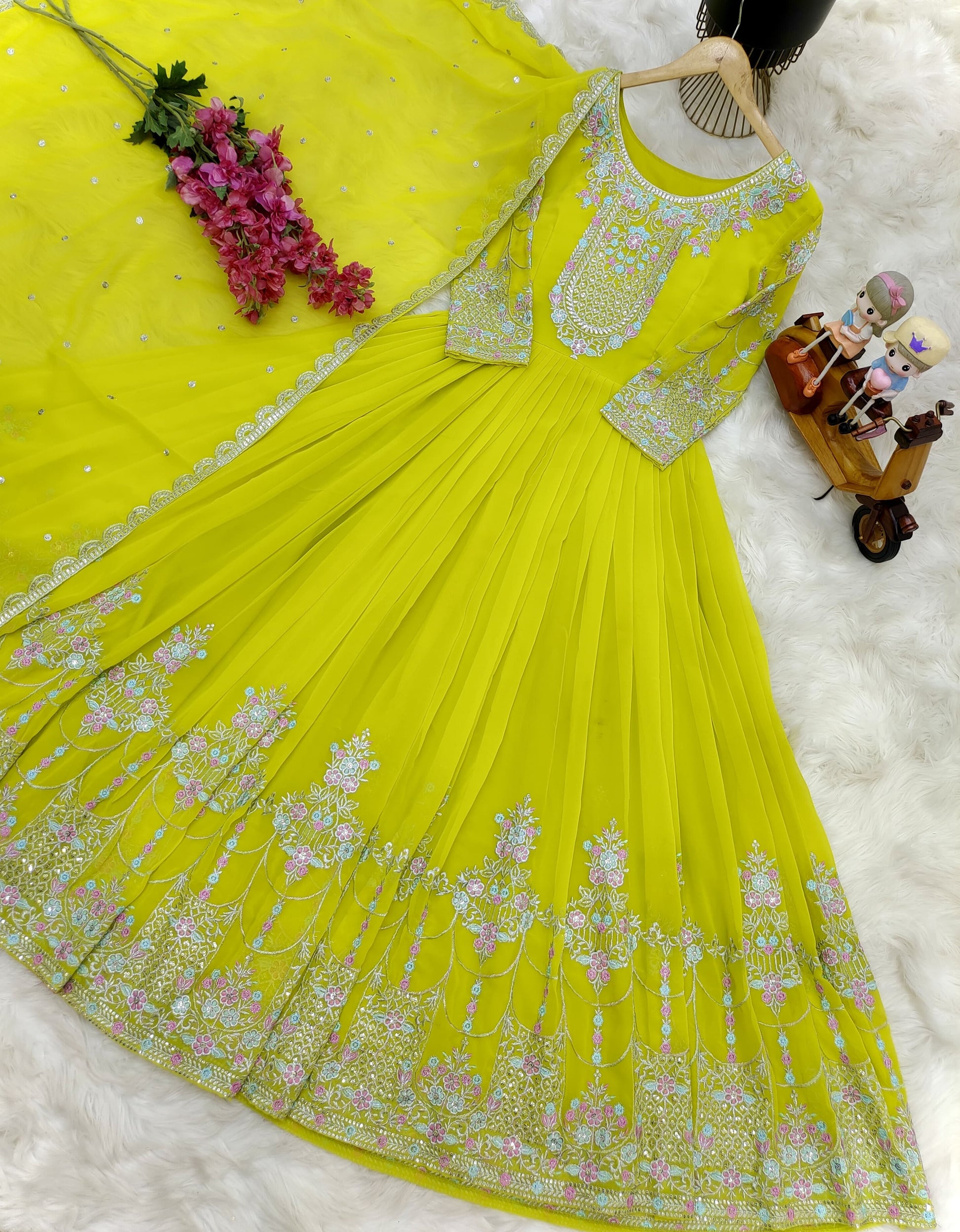 Outstanding  Sequence Embroidery Perrot Color Gown