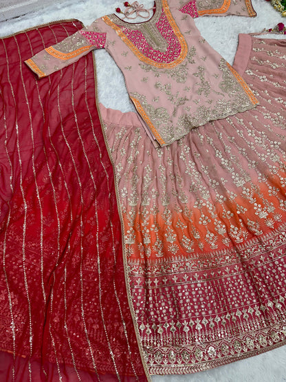 Peach Color Lehenga Choli With Sequins Embroidered Work