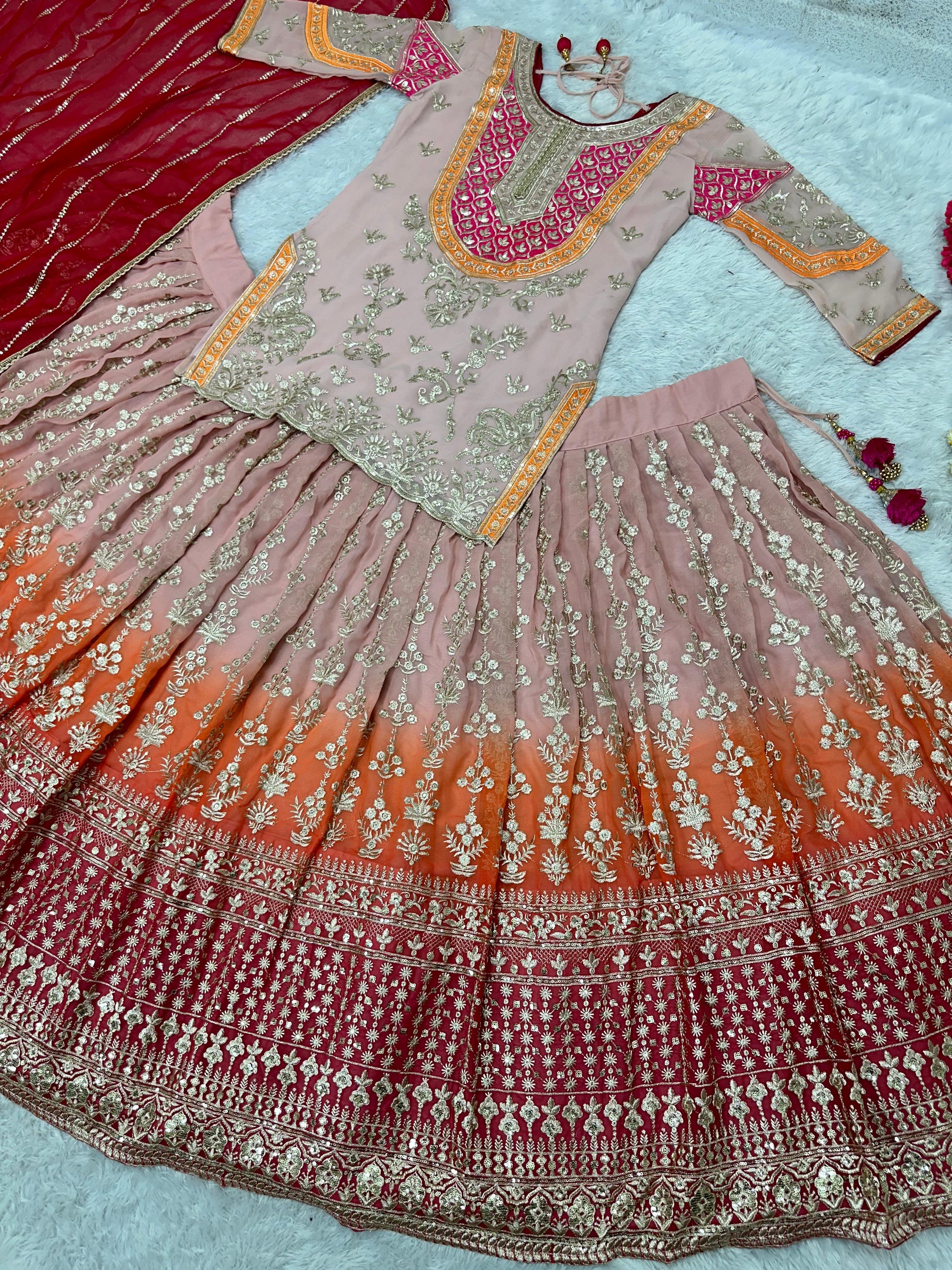 Mesmerizing Sequences Work Cram Color Lehenga Choli