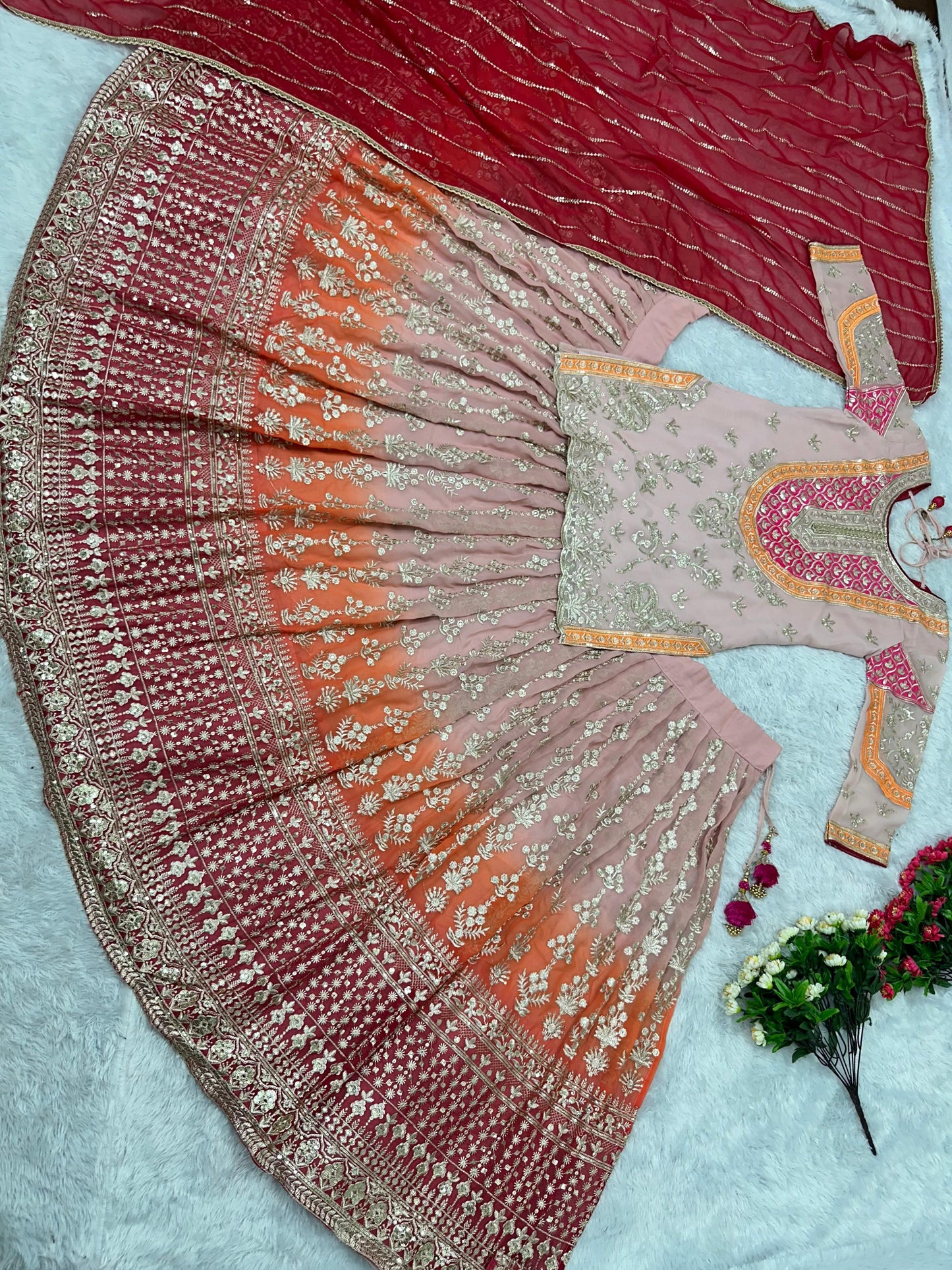Peach Color Lehenga Choli With Sequins Embroidered Work