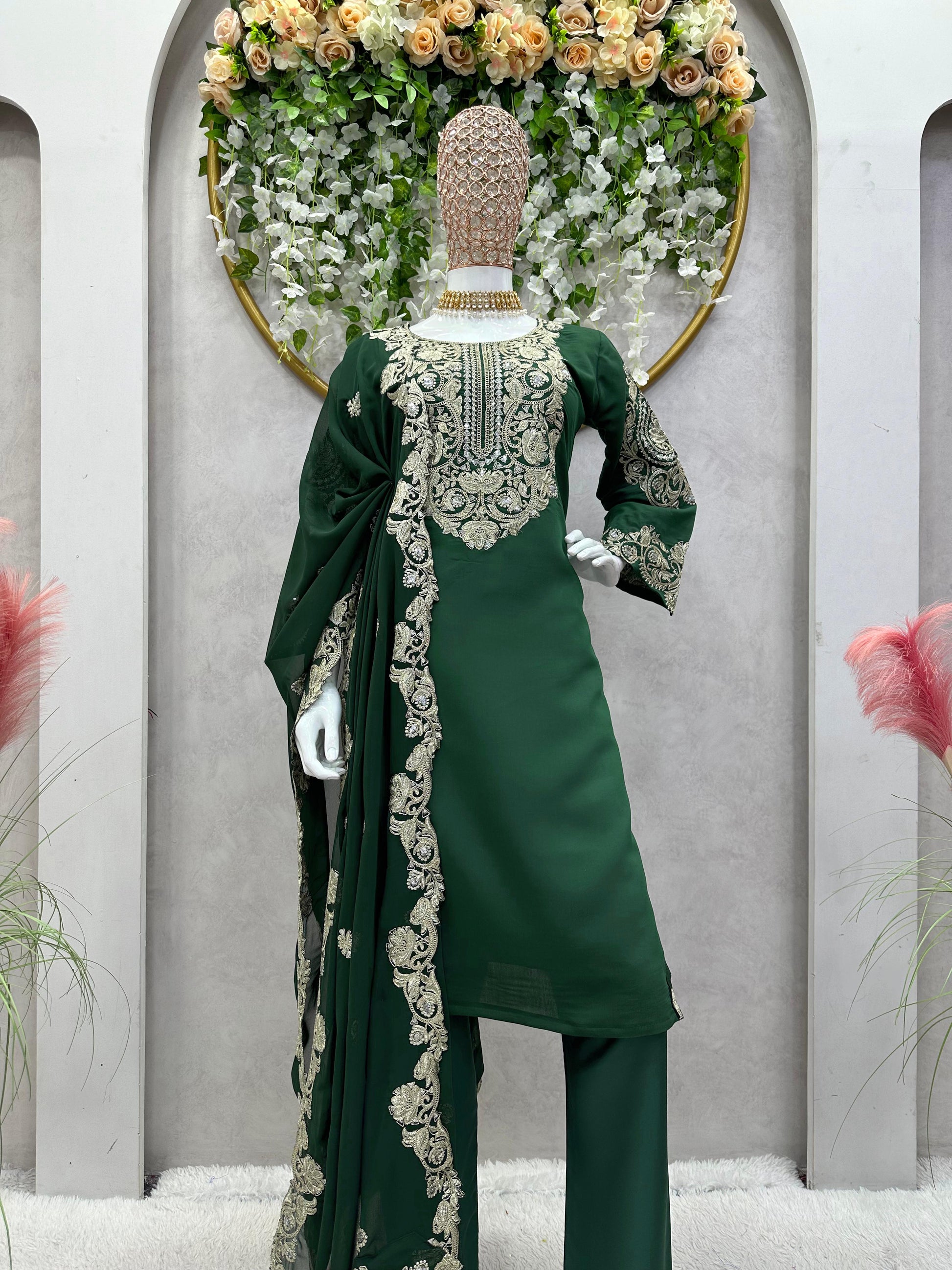 Designer Sequences Work Green Color Anarkali Suit