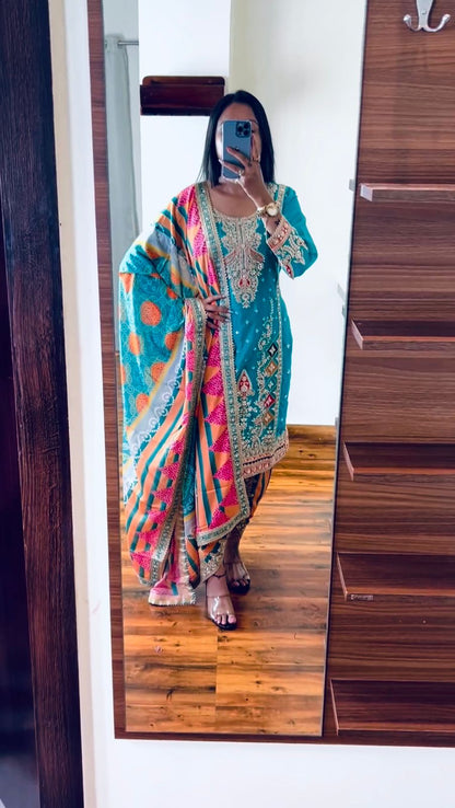 Beautiful Sequence Work Blue Color Dhoti Salwar