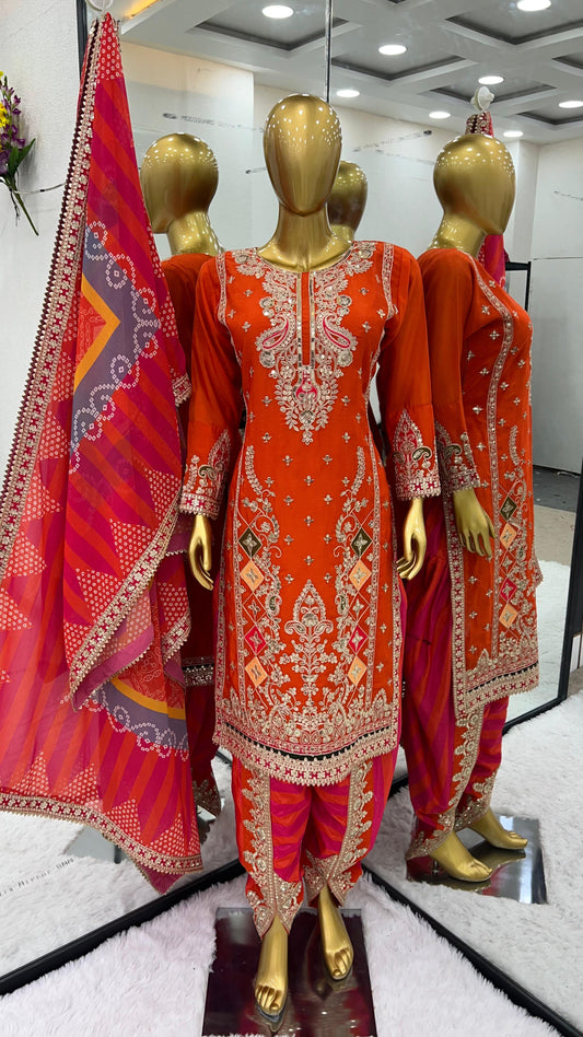 Beautiful Sequence Work Orange Color Dhoti Salwar