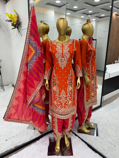 Beautiful Sequence Work Orange Color Dhoti Salwar