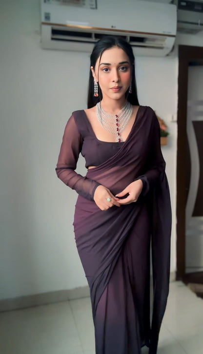 Exotic Chocolate Color Ready To Wear Saree