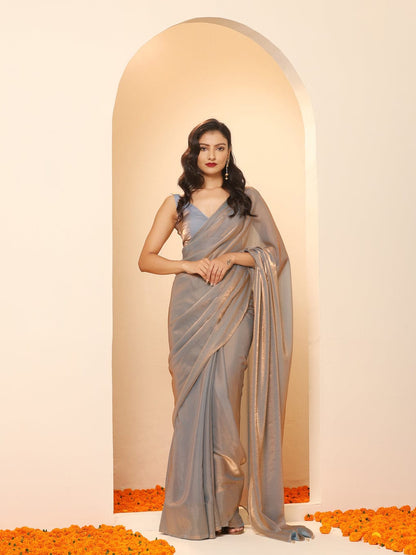 Grey Color With Golden Shade Saree
