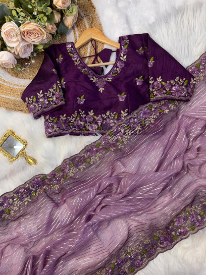 Silver Weaving Work Purple Color Saree With Heavy Blouse